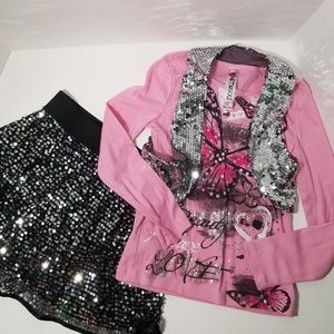 Girls Skirt, Shirt, and Vest Set: size medium